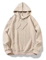 Men's cream cable-knit hoodie, casual autumn winter hooded sweatshirt with drawstring - XS / Tops / Off White