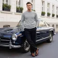 Stylish men's grey long sleeve sweater with jacquard texture for a classic casual look - S / Tops / Gray