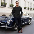 Premium men's casual black long sleeve sweatshirt with jacquard knit texture design - S / Tops / Black