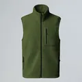 Detailed front view of olive green outdoor fleece vest with stand collar and zips - S / Tops / Army Green