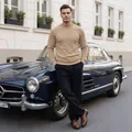 Classic men's beige cable knit long sleeve casual sweater, ideal for spring fashion - S / Tops / Khaki
