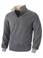 Detail van grijze fleece pullover met kwartrits, opstaande kraag en geribbelde manchetten - M / Tops / Grijs