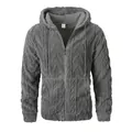 Detailopname van een grijze getextureerde pluizige hoodie met rits voor heren casual - S / Tops / donkergrijs