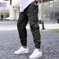 Men's dark olive cargo jogger pants with pockets and elastic cuffs for streetwear style - S / Bottoms / Black