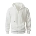 Casual white men's zip-up hoodie featuring a premium textured cable knit jacquard pattern - S / Tops / White
