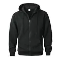 Men's black zip-up hooded sweatshirt featuring solid jacquard texture and casual fit - S / Tops / Black