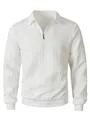 Close-up detail of white textured cable-knit polo shirt featuring a half-zip polo collar - S / Tops / White