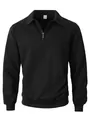 Detailed view of a black long-sleeve polo shirt with half-zip and textured pattern - S / Tops / Black