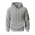 Grijze warme sherpa fleece hoodie voor heren met kangoeroezak en uniek mouwdetail - S / Tops / Grijs