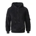 Zwarte pluizige sherpa pullover hoodie voor heren met kangoeroezak en trekkoord - S / Tops / Zwart