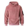 Roze pluizige Sherpa fleece hoodie voor heren met kangoeroezak en verstelbaar trekkoord - S / Tops / Roze