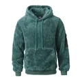 Casual heren hoodie van pluizig fleece in groenblauw met handige kangoeroezak - S / Tops / Donkergroen