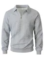 Detailed texture of the grey patchwork long sleeve polo shirt with zipper - S / Tops / Gray