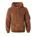 Premium mens brown teddy fleece hooded sweatshirt with drawstring and kangaroo pocket - Camel
