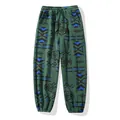 Green thermal fleece joggers featuring tribal geometric patterns and drawstring waist - S / Bottoms / Green