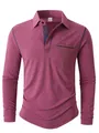 Detail eines Herren-Poloshirts in meliertem Burgund mit kontrastierendem blauen Saum - Fuchsia