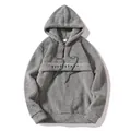 Grey men's fleece hoodie with drawstring and MUSCLETACK letter embroidery detail - S / Tops / Black Embroidery Light Gray
