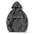 Gray fuzzy hooded sweatshirt for men with MUSCLETACK embroidery and half-zip design - White Embroidery Dark Gray