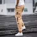 Men's high street vintage khaki cargo joggers with functional side pockets and elastic hem - S / Bottoms / Khaki