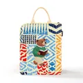Fashionable multi-colored geometric pattern tote bag with scholarly bear embroidery - Reading Bear