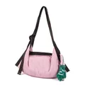 Casual pink striped padded canvas tote bag with a unique green glove charm accessory - Red Stripes