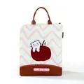 Fashionable large capacity tote bag featuring cute graffiti cat and apple print for women - Pink Stripe Red Apple Kitten