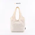 Stylish large capacity puffy textured tote bag in elegant cream white color for women - L / White