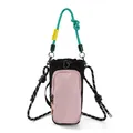 Dopamine style pink and black outdoor crossbody phone bag with green rope handle. - Black and Pink Patchwork (HT-299) / Pink