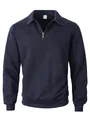 Elegantes marineblaues Herren-Langarm-Poloshirt mit Halbreißverschluss und Zopfmuster. - Marineblau