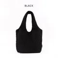 Black large capacity tote bag with textured popcorn fabric design - L / Black