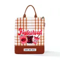 Large capacity checkered tote bag with vibrant American graffiti soda print and brown base - Brown Check Beverage Bottle
