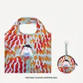 Detail view of the colorful portable folding shopping bag with cute rabbit pattern - S / Wave Color Leopard Hat Rabbit Round (HT-307)