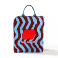Large capacity graffiti tote bag with red apple print and wavy blue stripes design - Blue Stripe Red Apple