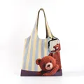 Cute cartoon bear printed tote bag with matching small pouch for women daily use - Set / Creamy Yellow Bear