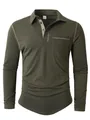 Vorderansicht eines olivgrünen Langarm-Poloshirts mit praktischem Brusttaschen-Detail - Armeegrün