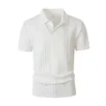 Men's white short-sleeved Polo shirt with elegant cable knit texture and buttoned lapel collar - S / Tops / White