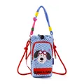 Vibrant cartoon dog crossbody bag featuring colorful braided straps and blue stripes - Dog with Glasses