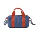 Borsa bowling a quadretti blu con manici arancioni e tracolla in corda intrecciata - Taglia S / Blu