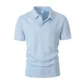 Men's light blue short-sleeved polo shirt with textured cable-knit jacquard pattern - S / Tops / Light Blue