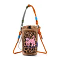 Leopard print crossbody water bottle bag with cute pink cat and colorful rope strap - Leopard Cat