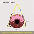 Cute cartoon donut embroidered crossbody phone bag with vibrant colors, size 20x19cm - Donut