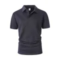 Men's navy blue short-sleeved polo shirt with cable knit texture in Size M - S / Tops / Navy Blue