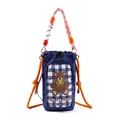 Cartoon bear dopamine crossbody bag in navy blue with checkered pattern - Blue Gingham Bear