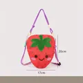 Cute strawberry shaped cartoon crossbody mini phone bag with embroidery and cord strap - Small Strawberry