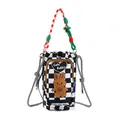 Cute cartoon rabbit checkered water bottle phone shoulder bag with colorful rope strap - Checkerboard Rabbit