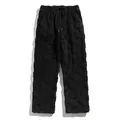 Men's black plush checkerboard trousers with warm straight-leg fit and drawstring waist. - 3XL / Bottoms / Black
