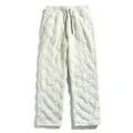 Winter white fuzzy checkered straight-leg pants with drawstring waist for men and women - S / Bottoms / White
