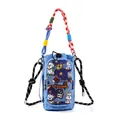 Vibrant blue denim crossbody bag featuring cute cartoon dog patches and colorful rope straps - Denim Blue Dog