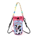 Fashionable pink cartoon cow crossbody bag with water bottle pocket and colorful handle - Rose Red Cow