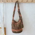 Casual earthy-toned sherpa fleece crossbody bag with adjustable strap for women - Adjustable Length / Dark Orange Fair Isle